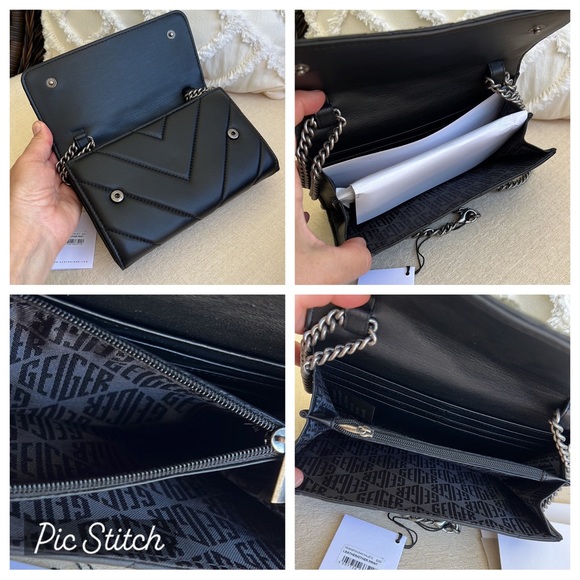 KURT GEIGER LONDON NWT Kensington Leather Wallet on a Chain BLACK - Picture 16 of 17